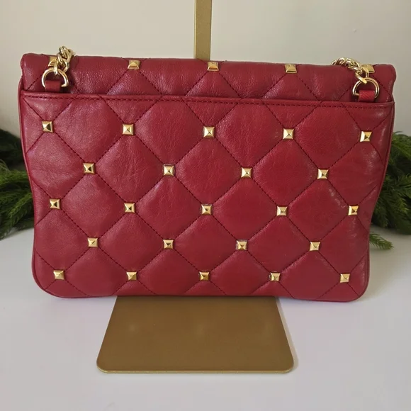 Michael Kors Sloan Quilted Leather Shoulder Bag- Red- Gold Chain Strap- Like New - Picture 5 of 16